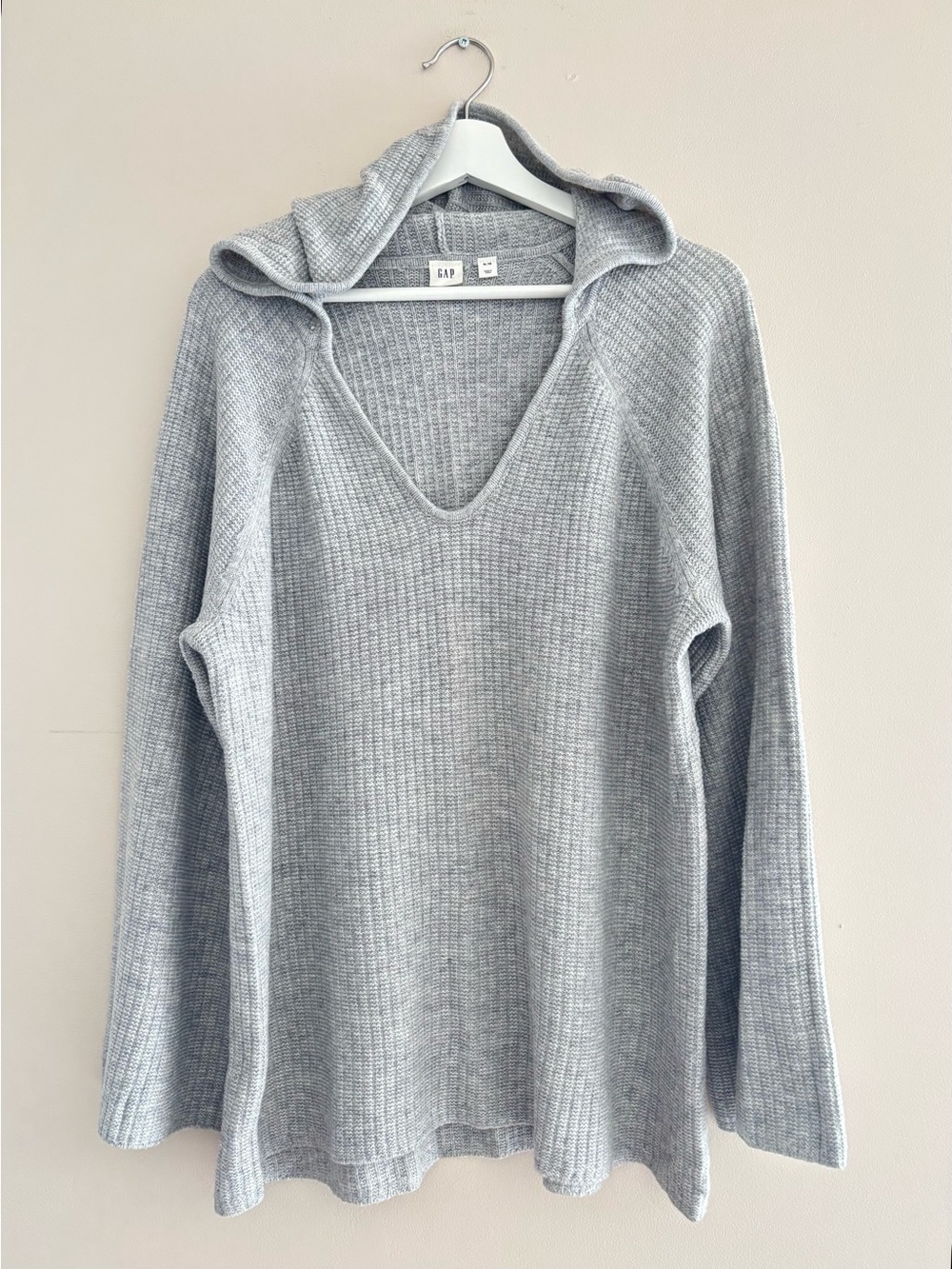 GAP Merino Wool Blend Hooded Long Sleeve Sweater Size XL Grey Pre-Owned